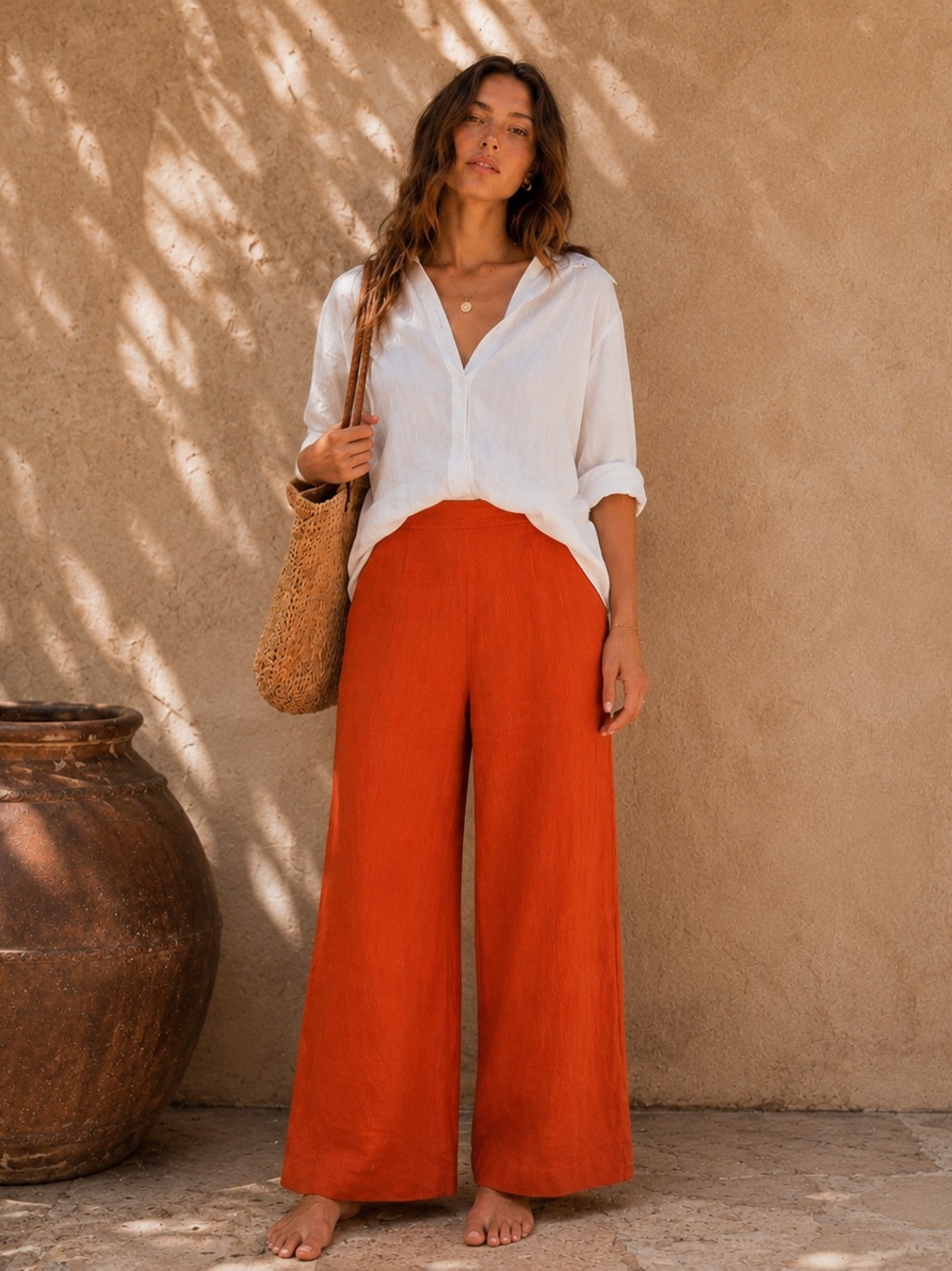 Current Linen Wide Leg Pants Paprika Orange Resort Minimalist Size 6